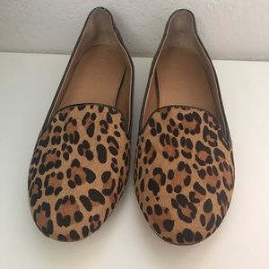 J Crew Leopard Calf Hair Loafers